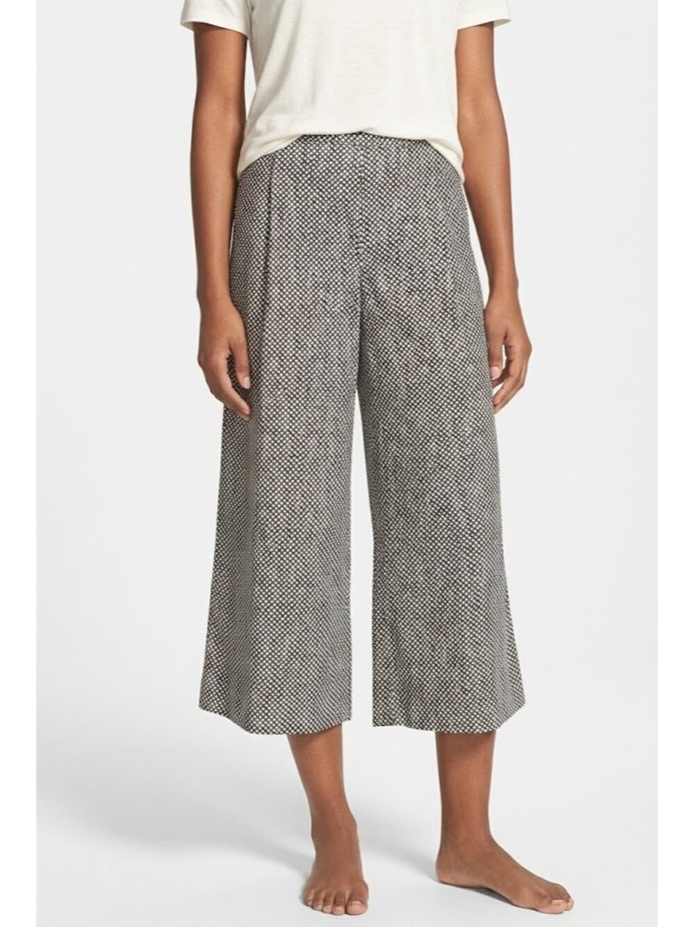 NWT Eileen Fisher Wide Cropped in Black White Circle Organic Cotton Pant PL